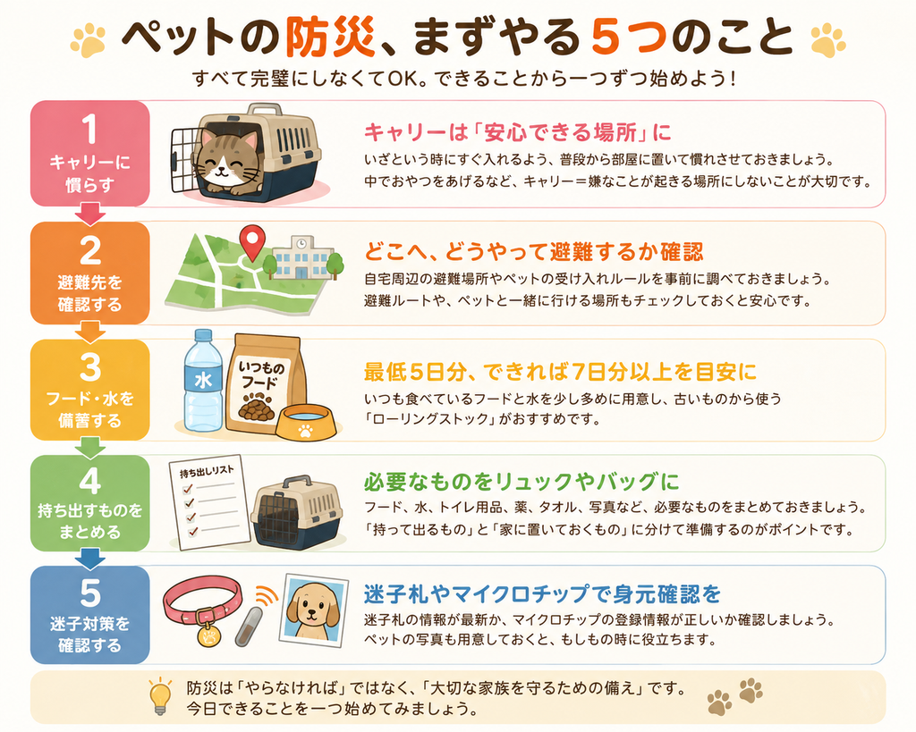 犬や猫の災害対策で事前に準備しておきたい5つのこと
